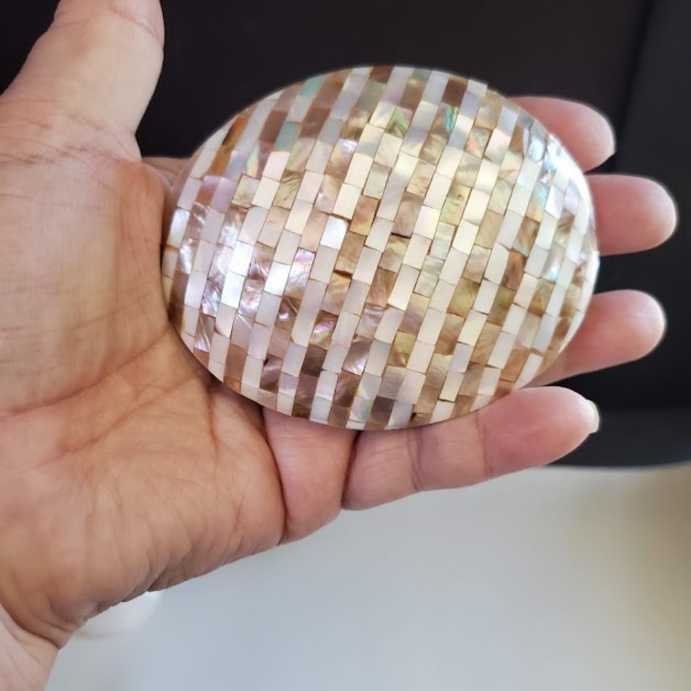 Mother of Pearl Shell Mosaic Oval Belt Buckle Iridescent Boho Western Coastal
